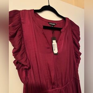 Steve Madden Deep Red Dress with Ruffle Sleeves
